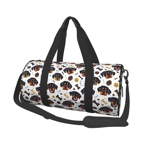 Cute Rottweiler Dog Print Travel Duffle Bag, Sports Gym Bags for Women Men, Carry On Weekender Overnight Personal Item Travel Bags
