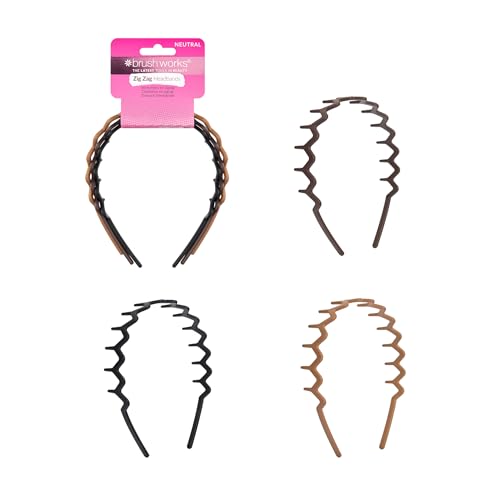 Brushworks Neutral Zig Zag Headbands 3 Pack | Stylish Wavy Hair Bands for Women & Girls | Comfortable Non-Slip Everyday Hair Accessories