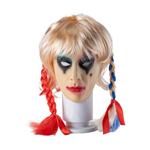 CRSURE Máscara de disfraz de Halloween para adultos, espeluznante máscara de payaso de látex con pelo, talla única