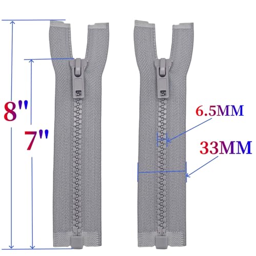 Image of MebuZip 2PCS #5 7 Inch Separating Jacket Zippers Resin Zipper Molded Plastic Zippers Bulk for Sewing Coat Jackets Clothes (Grey)