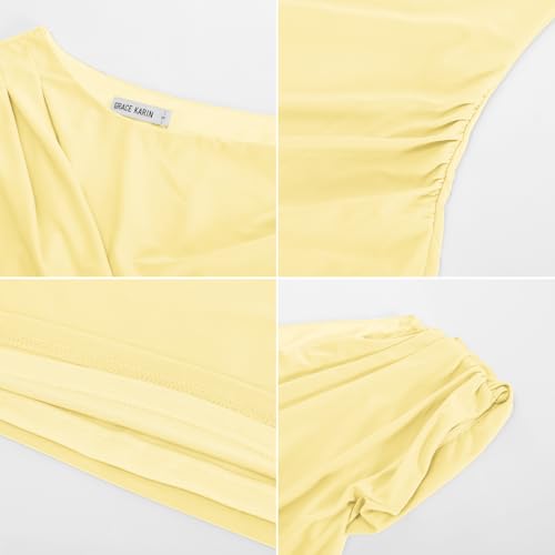 Image of GRACE KARIN One Shoulder Summer Tops for Women Ruched Batwing Asymmetrical Tops Dressy Casual Party Shirts