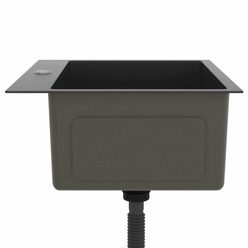 Lavello da incasso fatto a mano, in acciaio inox, nero, con foro per rubinetto, fonoassorbente, 59 x 44 x 20 cm, sottostruttura e installazione, scarico rapido dell'acqua, resistente alla