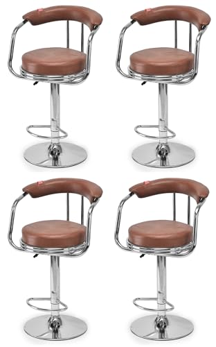 Image of GOYALSON Classic Height Adjustable and Revolving Bar Stool Kitchen Chair (4, Tan)