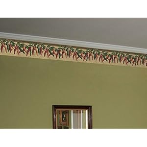 Wall Border Red Green Brown Hot Peppers on Vine Olive Grey Wallpaper Border Retro Design Prepasted Roll 15 ft x 7 in