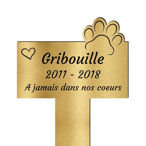 Piquet Funéraire Commémoratif Personnalisé - Objet Souvenir pour Chat Chien Animaux - Piquet Plaque Funéraire Animaux - Texte Personnalisable (Patte Coeur)