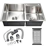 Vivrhintty 30-inch Kitchen Sink, Double Bowl Drop-in/Top-Mount 304 Stainless Steel with Nano Coating, Includes Drain Assembly & Fruit Basket for Modern Kitchen (30.7' x 16.9')