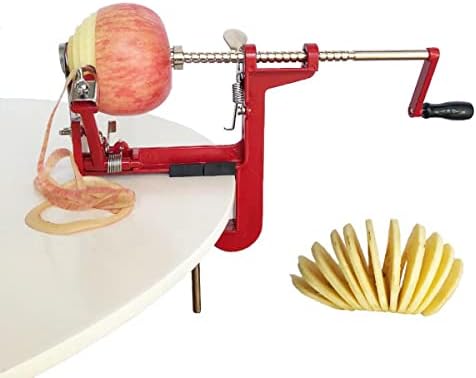 Apple peeler and corer clamp base apple peeler slicer corer for potato pear peeling stainless steel blade (Red)