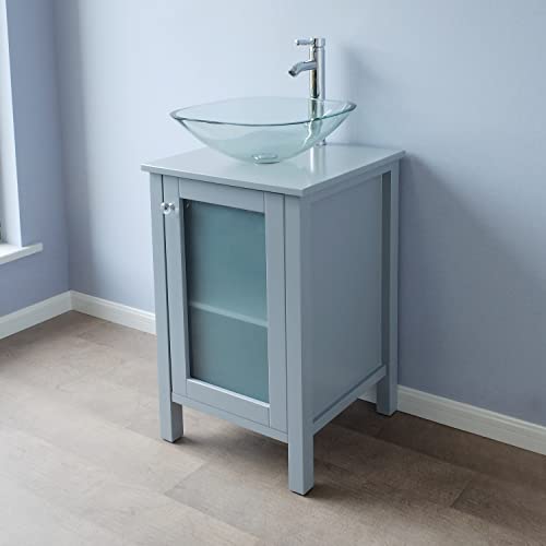Danseelee 20" Samll Freestanding Wooden Bathroom Vanity With Glass Vessel Sink Set(Square Glass Sink) #TOP1