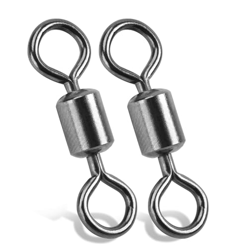 Goture Fishing Swivels,High Strength Rolling Barrel Swivels for Fishing, Stainless Steel Swivels, Solid Ring Hook Line Snap Connector Swivels Fishing Tackle Freshwater Saltwater 100pcs 3/0#