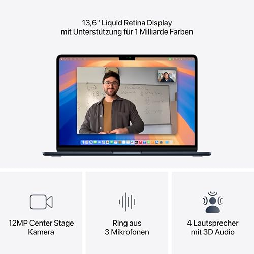 Apple MacBook Air (13", Apple M4 Chip mit 10‑Core CPU und 10‑Core GPU, 24GB Gemeinsamer Arbeitsspeicher, 512 GB) - Mitternacht 3