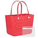 Chokoter Beach Bag, Waterproof Beach Tote, Rubber XL Tote Bag, Washable and Durable Open Handbag for
