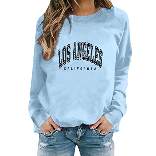 Potton Women Los Angeles California Sweatshirt Blue Letter Crew Neck Sweatshirts Crewneck Sweatshirts For Teen Girls #TOP1