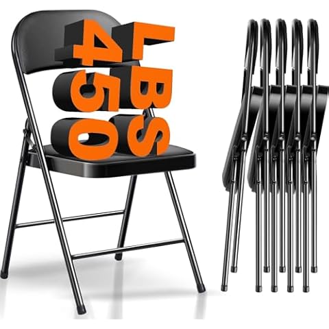 Fujampe Folding Chairs with Padded Seats, 6 Pack Padded Folding Chair with Steel Frame, Metal Folding Chairs for Home Party Office Event Outdoor Indoor (Black, 6 Pack) Cover