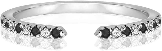 Black & White Diamond Open Wedding Band For Women, 14k Gold Finish Black Diamond Wedding Band, Ladies Alternate Diamond Ring