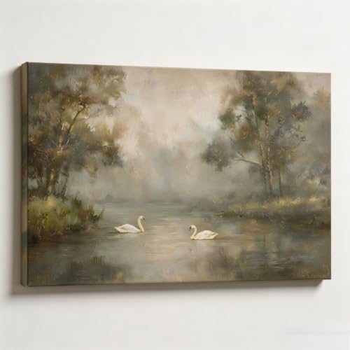 Tableau paysage de montagne brumeuse abstrait pour la décoration de votre salon de maison 65x130cm