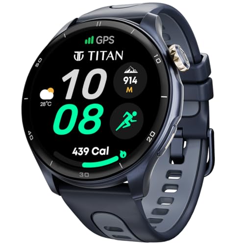 Image of Titan Celestor 1.43 inch AMOLED Smart Watch with Built-in GPS, Advanced Health Intelligence, AI Voice Assistant, Aluminium Case, 100+ Sports Modes, Water Resistance - Smartwatch for Men & Women (Blue)