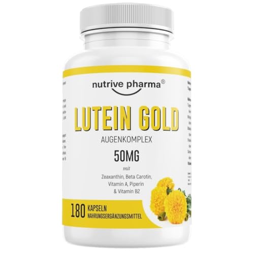 Lutein 50mg mit Zeaxanthin, Beta Carotin, Vitamin A & B2, Piperin | 180 Kapseln | Augengesundheit & Blaulicht-Schutz | Gentechnik- & glutenfrei | von nutrive pharma Lutein 50mg mit Zeaxanthin, Beta Carotin, Vitamin A & B2, Piperin | 180 Kapseln | Augengesundheit & Blaulicht-Schutz | Gentechnik- & glutenfrei | von nutrive pharma