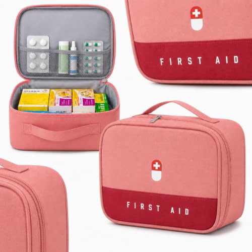 Necessaire Primeiros Socorros Vazia I Bolsa para Medicamentos e Suprimentos de Emergência I Portátil para Viagens I Acampamento I Caminhadas e Carro I Lene (Rosa)