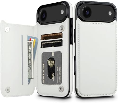 HianDier for iPhone 17 Air Case Wallet with Card Holder PU Leather for iPhone 17 Air Phone Case with Double Magnetic Closure Women Men Shockproof Protective Flip Protective Cover-White