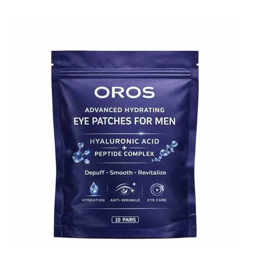 Iwhact OROS Eye Patches for Men Hyaluronic Acid & Peptide Complex Under Eye Gel Patches for Puffiness Fine Lines & Dark Circles Hydrating Eye Mask for Tired Eyes 10 pieces