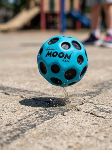 Waboba Moon Ball – am Höchsten Springender Gummiball – Patentiertes Original-Design – Ballkrater Erzeugen beim Aufprall ein knallendes Geräusch – Leicht Greifbar – Flummies für Kinder - BLAU - 65 mm