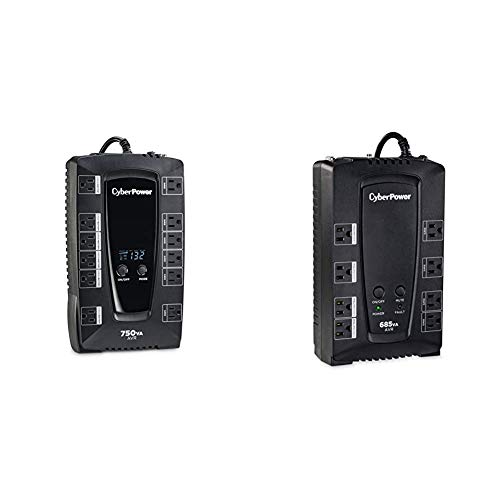 CyberPower AVRG750LCD Intelligent LCD UPS System, 750VA/450W, 12 Outlets, AVR, Compact & CP685AVRG AVR UPS System, 685VA/390W, 8 Outlets, Compact