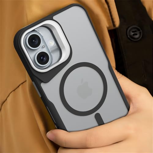 Image of eller sante Roxane Magpro Back Cover Case for iPhone 16 Plus Scratch Resistant Camera Screen Protector TPU Shockproof with Stand Holder Mag-Safe Wireless Charging- Black