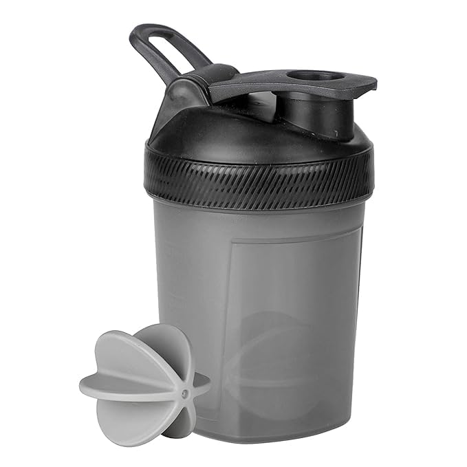 Protein Shaker Bottle with Mixing Ball, 600ml, Black and Grey, Leak-Proof Flip Cap-image-49