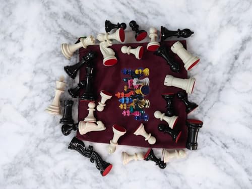Image of Standard Chess Pieces with Valvat Pouch Which is Having Lock I Printed Valvat Pouch for Chess Pieces I Chess Pieces with Chess Bag only I Standard Tournament Pieces