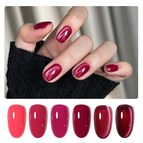 GAOY Glitter Gel Nail Polish Set, Hot Pink Cat Eye Gel with Magnet, Salon Gel Manicure and Nail Art DIY at Home