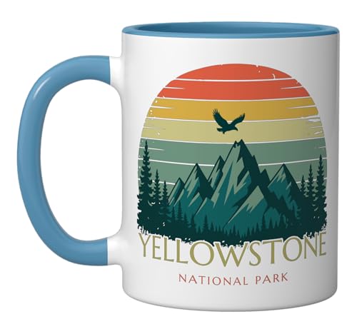 Taza de cerámica vintage parque Yellowstone azul y blanca miniatura 1