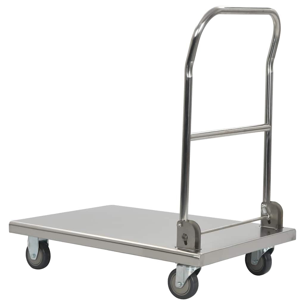 Wózek platformowy ze stali nierdzewnej, srebrny, 82 x 53 x 86 cm, z 4 kółkami, obciążenie do 200 kg, składany, ciche rozwiązanie transportowe do kuchni, magazynów, hoteli, o konstrukcji