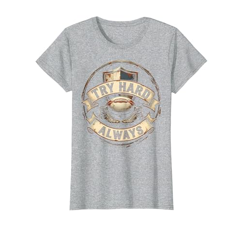 Try Hard Always Bold Rugby T-Shirt Women Heather Grey Medium