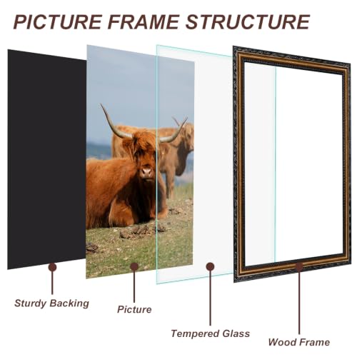 Image of Black 13x19 Picture Frame Wood Vintage Picture Frames Antique | Real Glass, Easy Photo Changes, Wall Hanging