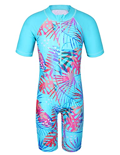 Image of TFJH E 1PCS Girls Short Sleeve Swimsuits UV 50+ Bathing Suits Sunsuits Zipper 2-14Y