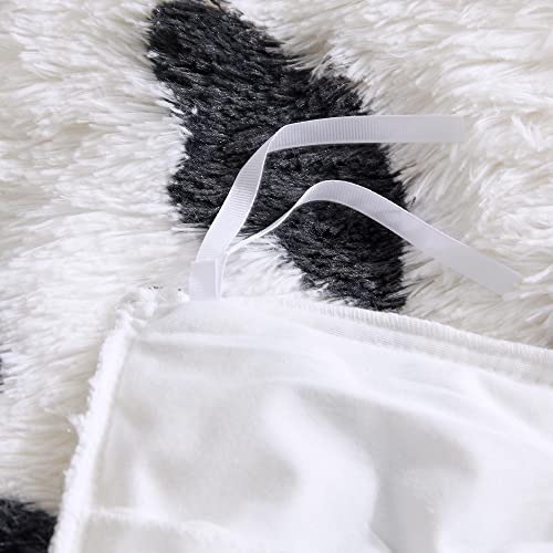 Liferevo 3 Pieces Luxury Shaggy Faux Fur Black White Cow Print Duvet Cover,Soft Fluffy Fuzzy Comforter Cover Set,Furry Plush Animal Milk Cow Design,1 Duvet Cover+2 Pillowcases,Zipper Closure,Queen #TOP6
