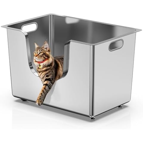 Enclosed Stainless Steel Cat Litter Box 13.8” High Sides, Extra Large Litter Box for Big Cats, XL Metal Kitty Litter Pan Pet Toliet with Wheels for Easy Mobility, Anti-Leakage, Non-Sticky, Easy Clean Cover