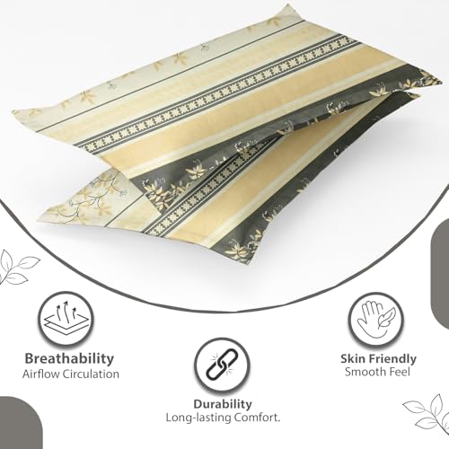 Image of IVAZA Ezyption Cotton Super Soft 240 TC Elastic Fitted All Around Elastic Printed King Size Double Bed Bedsheet with 2 Pillow Cover 72 inch X 78 inch Gold Cream