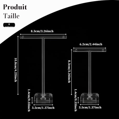 Jeffdad Support de présentation en acrylique pour 6 paires de boucles d'oreilles - Support clair pour boucles d'oreilles en forme de T - Organisateur de bijoux en forme d'arbre pour colliers – vue 2