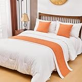 Camino de Cama para Hotel, Bufanda Moderna y Sencilla, cubrecama Decorativo de algodón y Lino, Protector para el hogar, Dormitorio, Toalla para los pies de la Cama, Color Naranja | Matrimonial/Doble