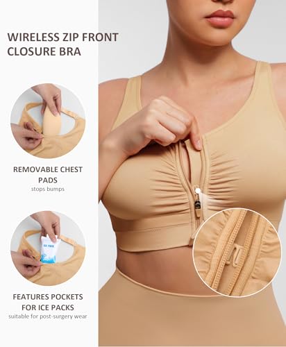 Image of FeelinGirl Zip Front Closure Bras for Women No Underwire Compression Post Surgery Bra with Wide Adjustable Straps
