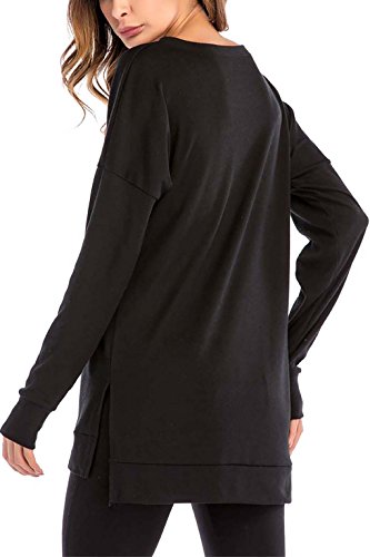 8sanlione Womens Long Sleeve Casual Crew Neck Pullover Loose Sweatshirt Tunic Tops T-Shirt(X-Large/US 16-18,Black)