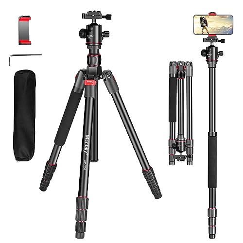 Treppiede Fotocamera Manbily Treppiede Reflex per Fotocamera Monopiede da Viaggio in Alluminio Treppiedi Leggero Portatile Compatto con 360° Testa a Sfera e Sacca per Trasporto 152cm DSLR Videocamera