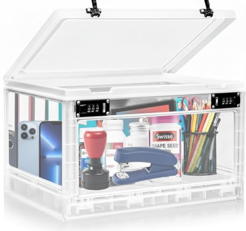 GLOQESEN Large Medicine Lock Box, Personal Items Lockable Container for Phone/Tablet, Refrigerator Locking Storage Bin for Snack/Food, Childproof First AID Locked Cabinet