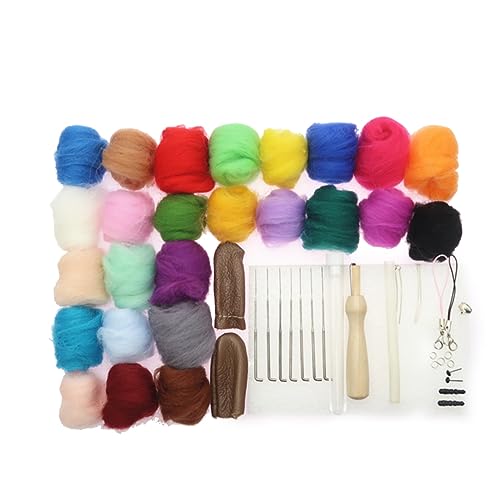 COHEALI Craft Kit: 25 Colorful Wool Roving Fiber Yarn for DIY for Needle Felting Wet Felting Crafts