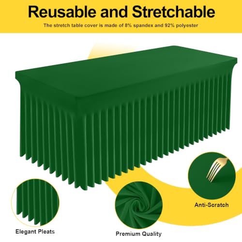 Image of Smiry 2 Pack Spandex Elastic Fitted Table Cloth Skirt for 8FT Table | Stretch Washable Table Cloth, Banquet Table Cover for Wedding, Party, Indoor & Trade Shows, (Emerald Green, 96Lx30Wx30H)