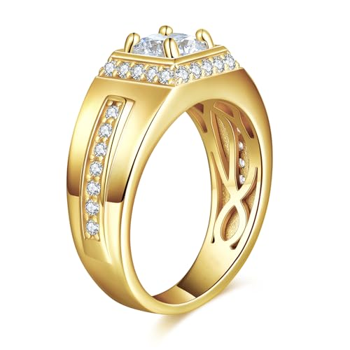 Moissanite Mens Wedding Band 14K/ White Gold Plated Cubic Zirconia Engagement Ring Hollow Comfort Fit Gift Size 8-122