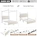 HIFIT Queen Size Upholstered LED Canopy Bed Frame with Storage and Charging Station, Button Tufted Storage Headboard with Bookshelf, Two-Use Metal Platform Bed with 4 Removable Post & 2 Drawers, Biege