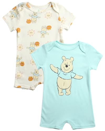 Image of Disney Baby Boys Romper - 2 Pack Short Sleeve Baby Jumpsuit with Snap Closure - Cozy Baby Bodysuit for Boys (Newborn/Infant)