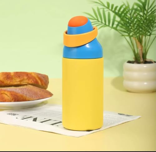 Image of HomeCloud 500ML Stainless Steel Water Bottle for Kids - Double Wall Vacuum Insulated, Leakproof Straw Lid, BPA-Free Reusable Flask with Dual Drinking Spout for School, Travel & Sports (Yellow Orange)